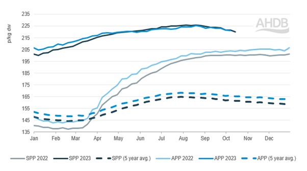 line graph showing EU-spec SPP pig prices up to October